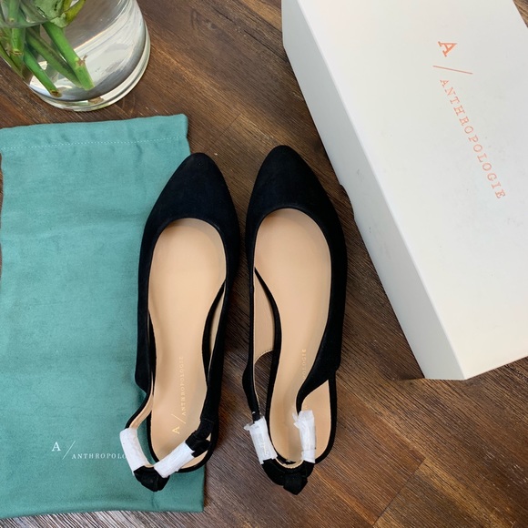 Anthropologie Bow-tied Slingback Flats Black - Picture 2 of 3